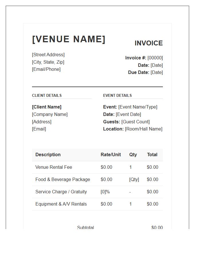 Private Event Hospitality Venue Invoice Template