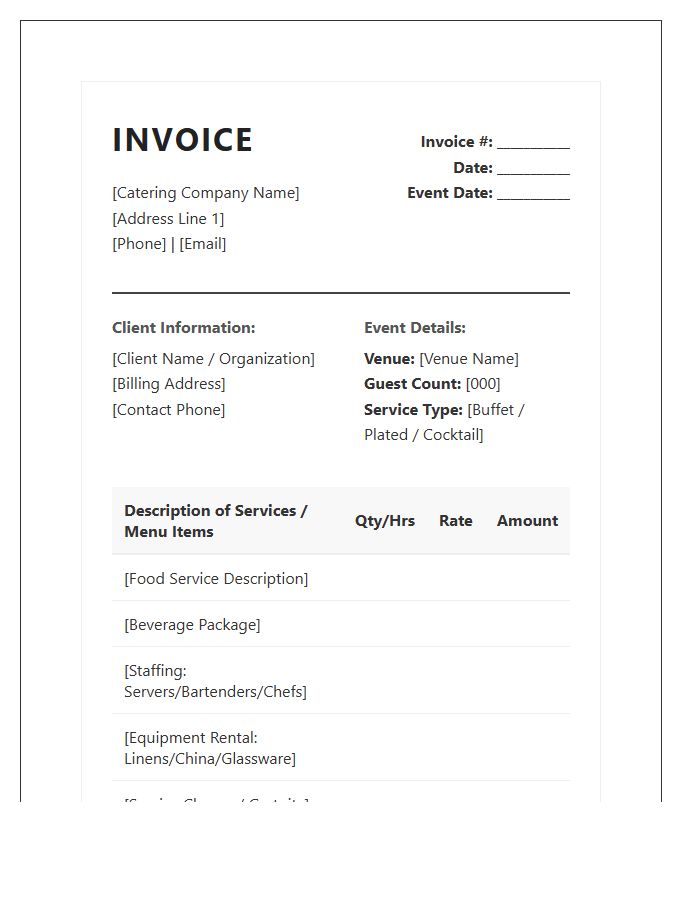 Professional Catering And Hospitality Invoice Template