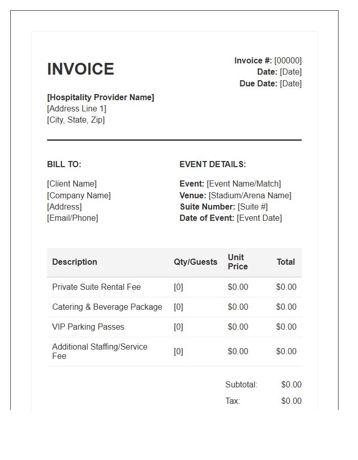 Sports Event Hospitality Suite Invoice Template