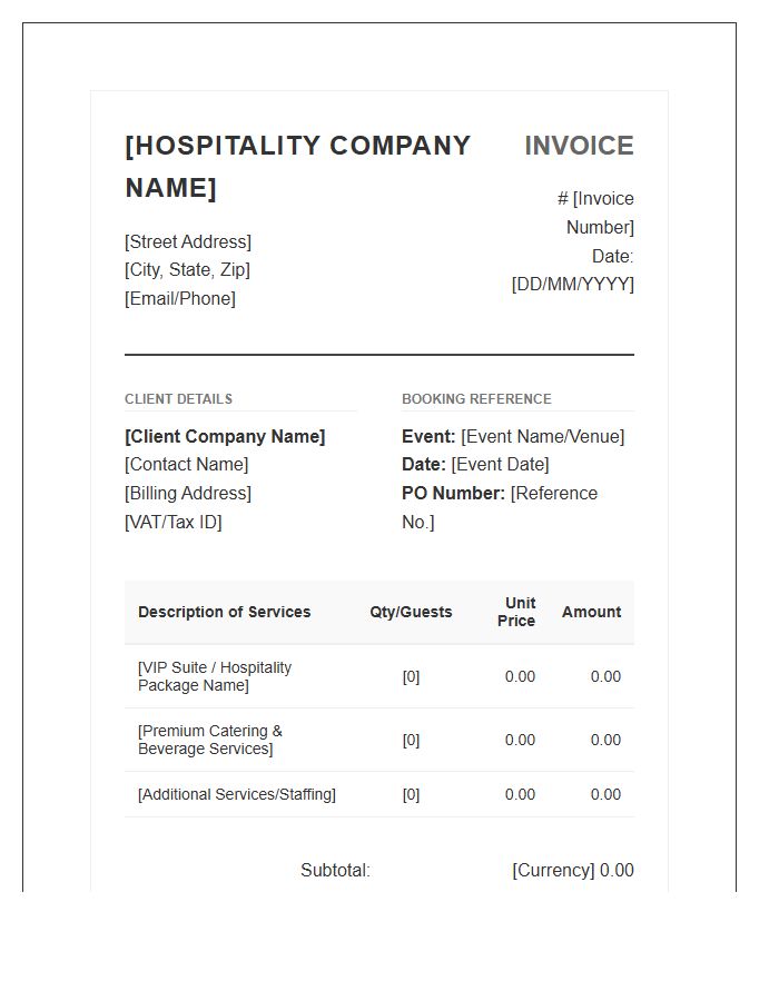 Standard Corporate Hospitality Booking Invoice Template