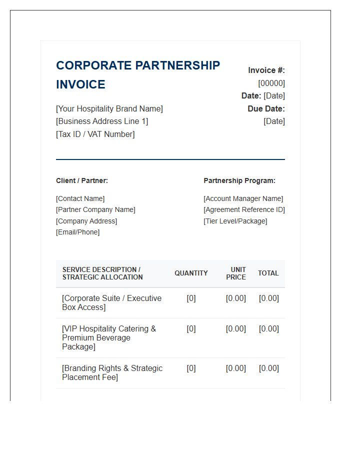 Strategic Corporate Hospitality Partnership Invoice Template