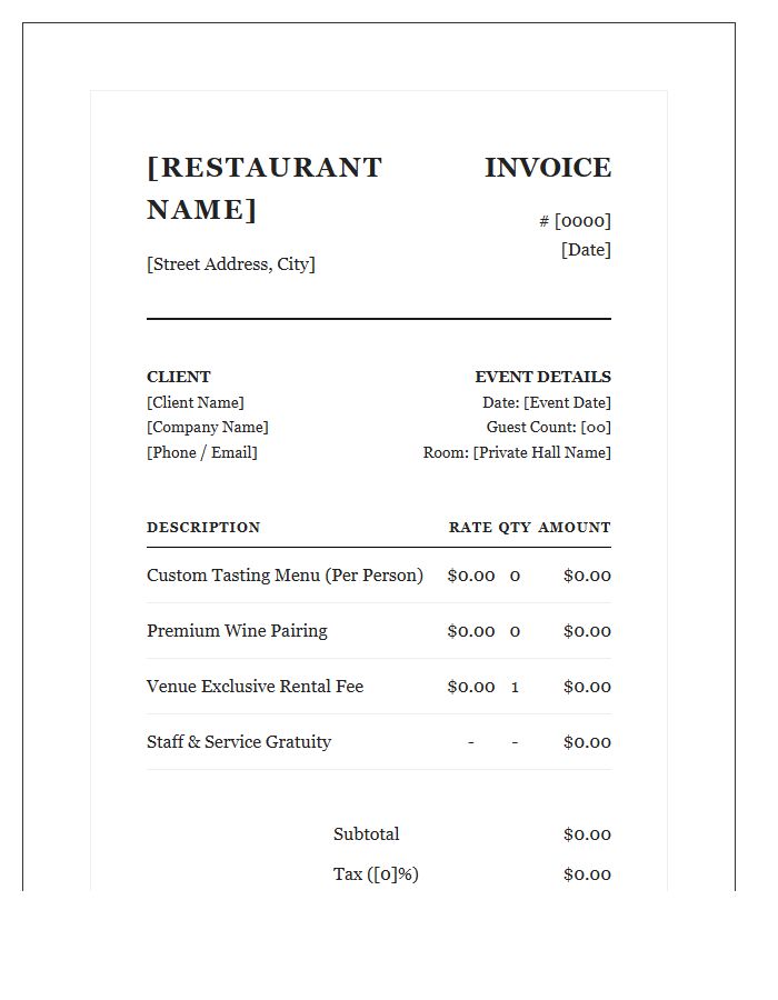 Exclusive Restaurant Private Party Invoice Template