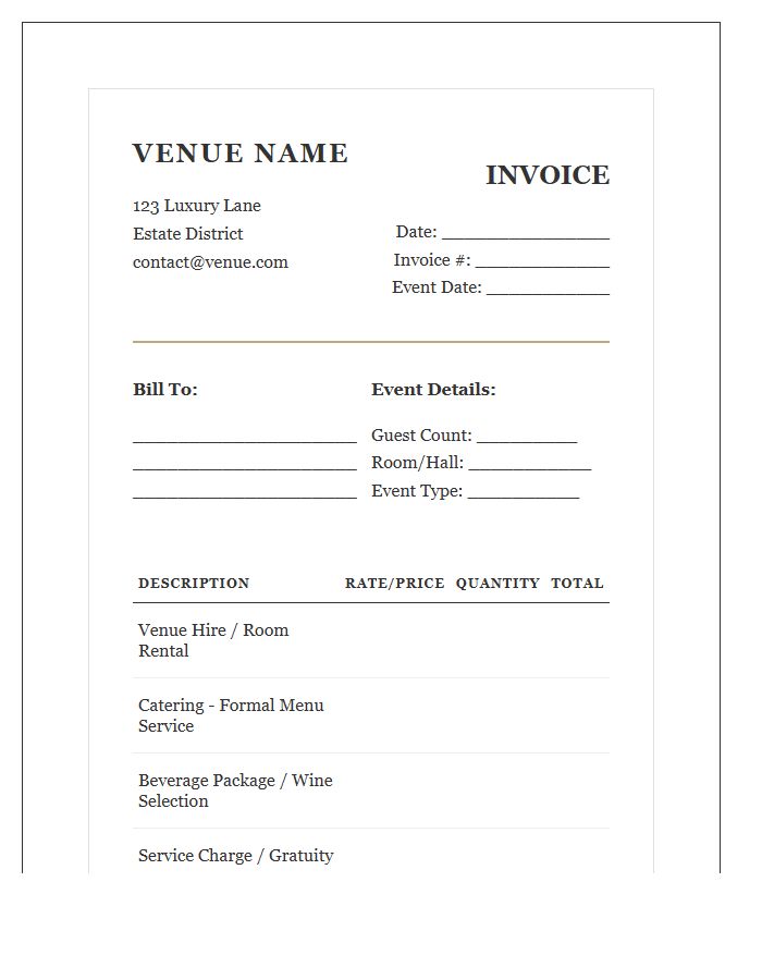 Fine Dining Venue Hire Invoice Template