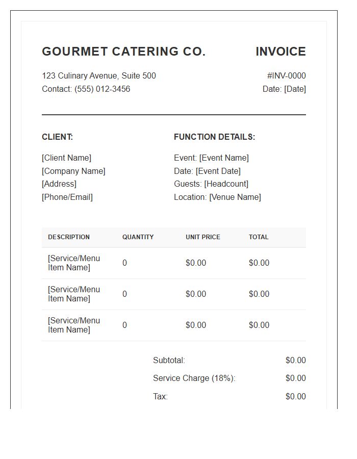 Gourmet Catering Private Function Invoice Template