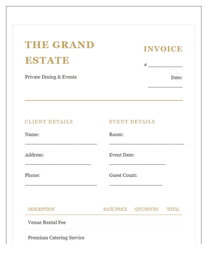 Luxury Dining Room Rental Invoice Template