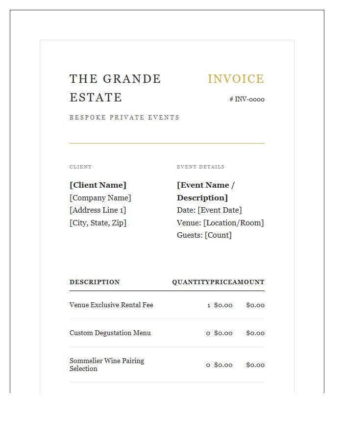 Luxury Hospitality Private Event Invoice Template