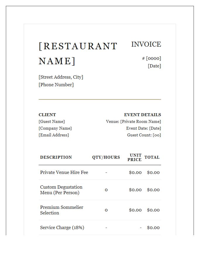Luxury Restaurant Private Venue Invoice Template