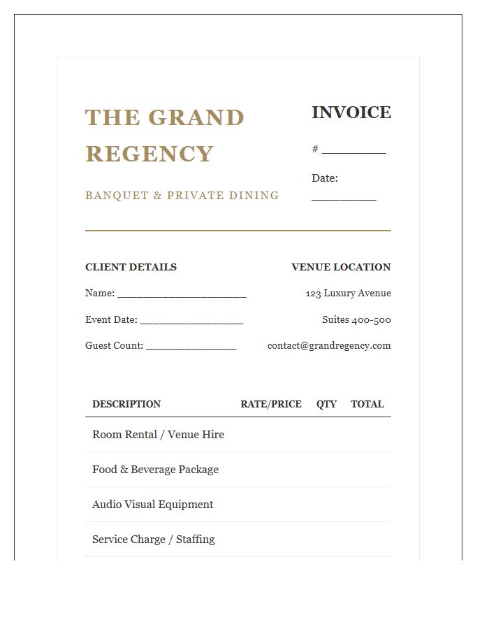 Upscale Restaurant Banquet Hall Invoice Template