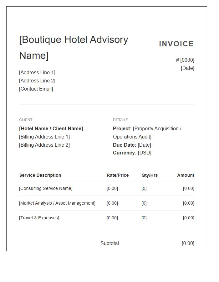 Boutique Hotel Advisory Services Invoice Template
