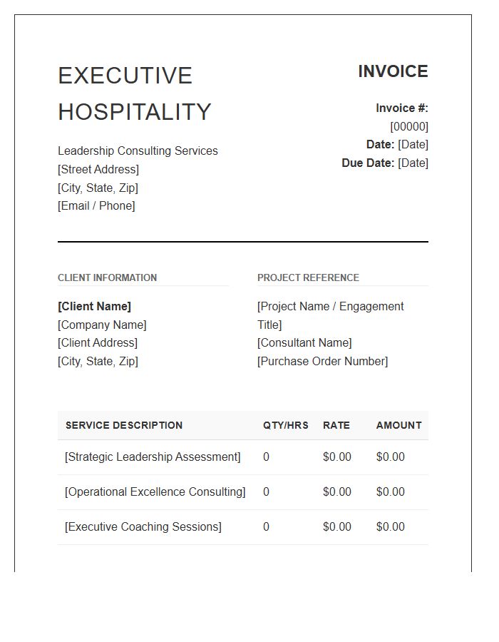 Executive Hospitality Leadership Consulting Invoice Template