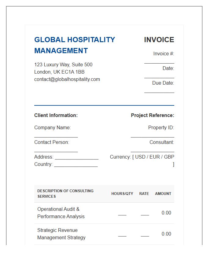 Global Hospitality Management Consulting Invoice Template