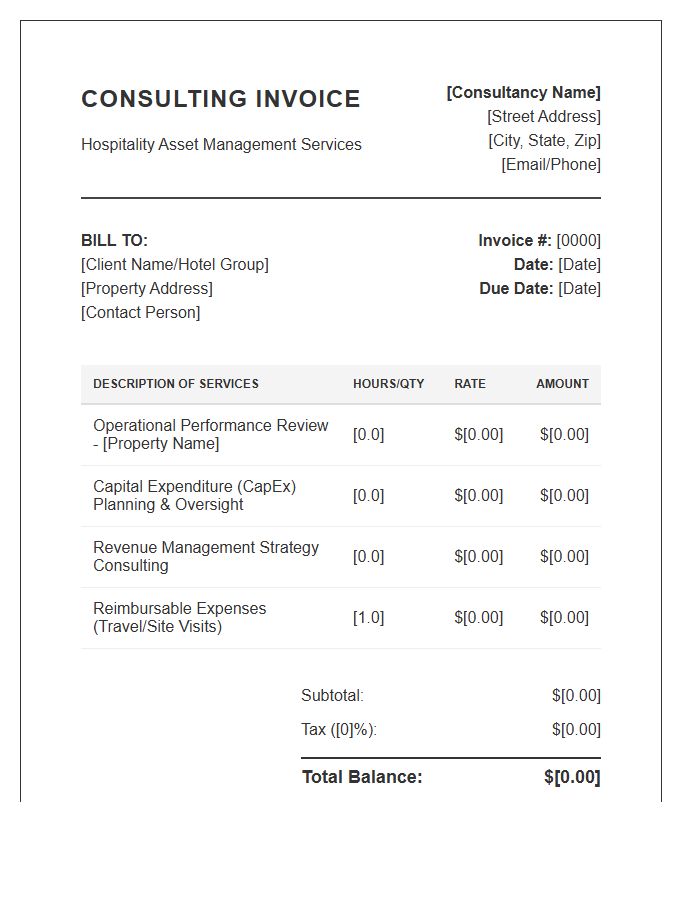 Hospitality Asset Management Consulting Invoice Template
