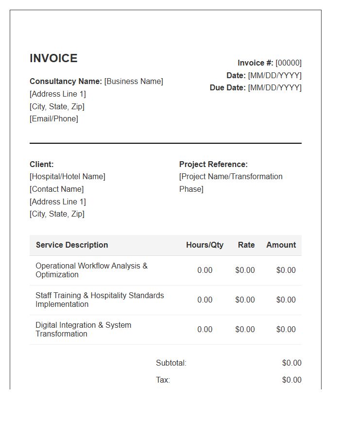 Hospitality Business Transformation Consulting Invoice Template