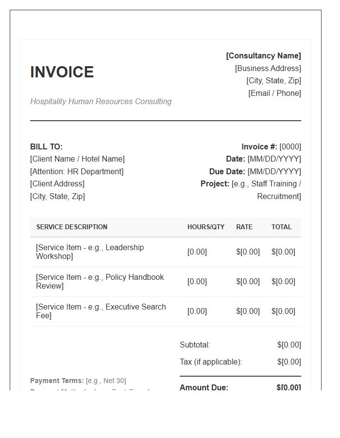 Hospitality Human Resources Consulting Invoice Template