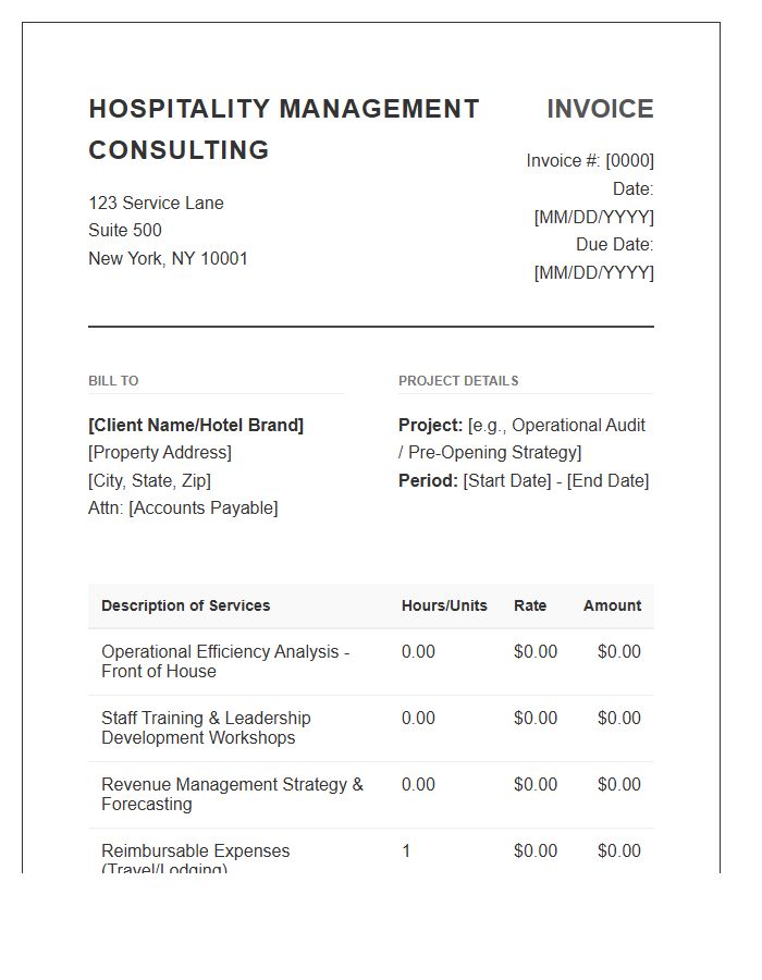 Hospitality Management Consulting Services Invoice Template