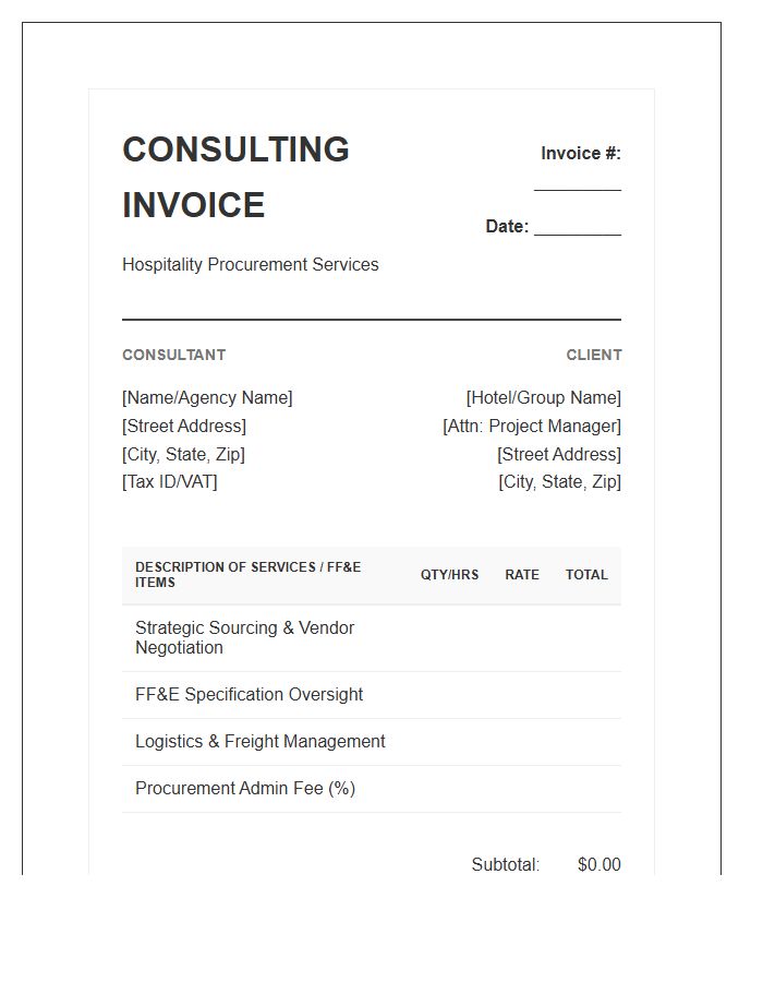 Hospitality Procurement Consulting Invoice Template