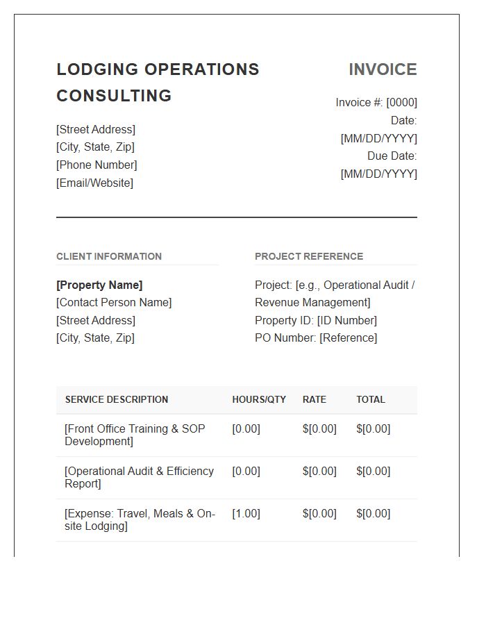 Lodging Operations Management Consulting Invoice Template