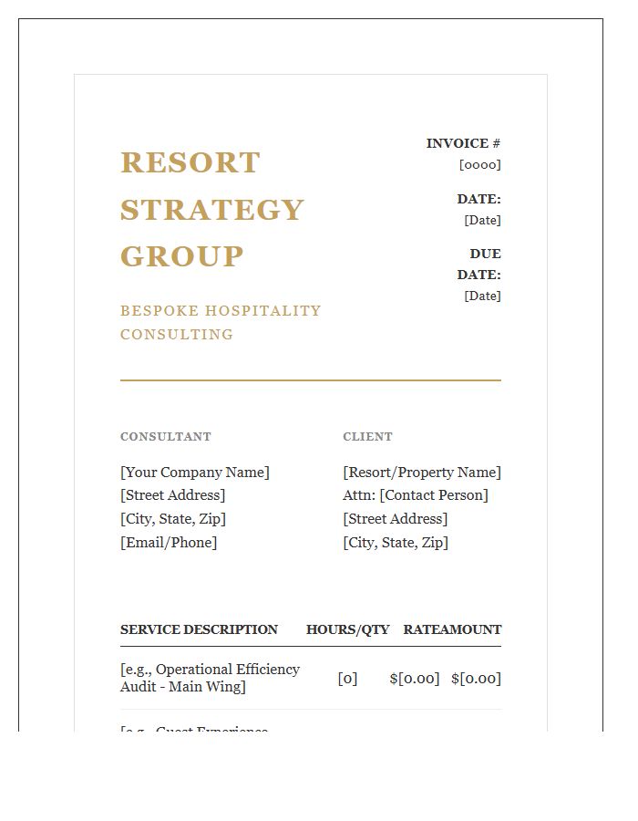 Luxury Resort Management Consulting Invoice Template