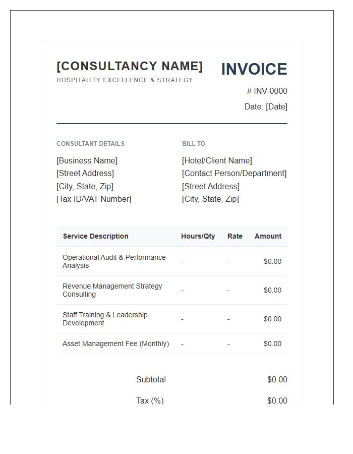 Professional Hotel Management Consulting Invoice Template