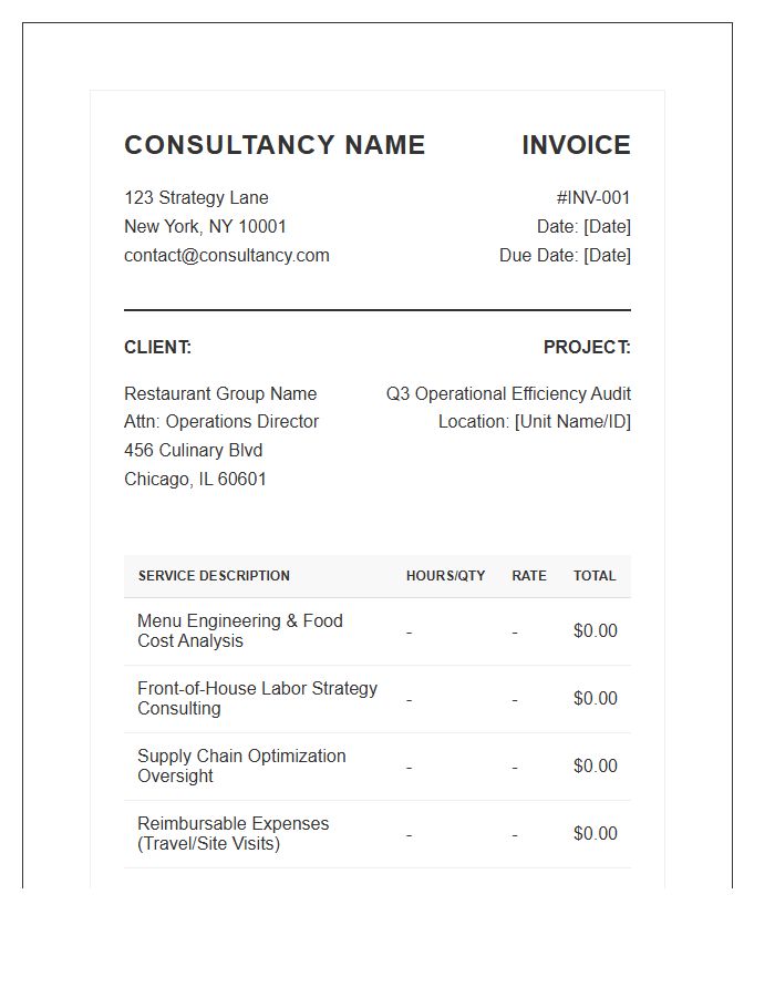 Restaurant Strategy Consulting Invoice Template