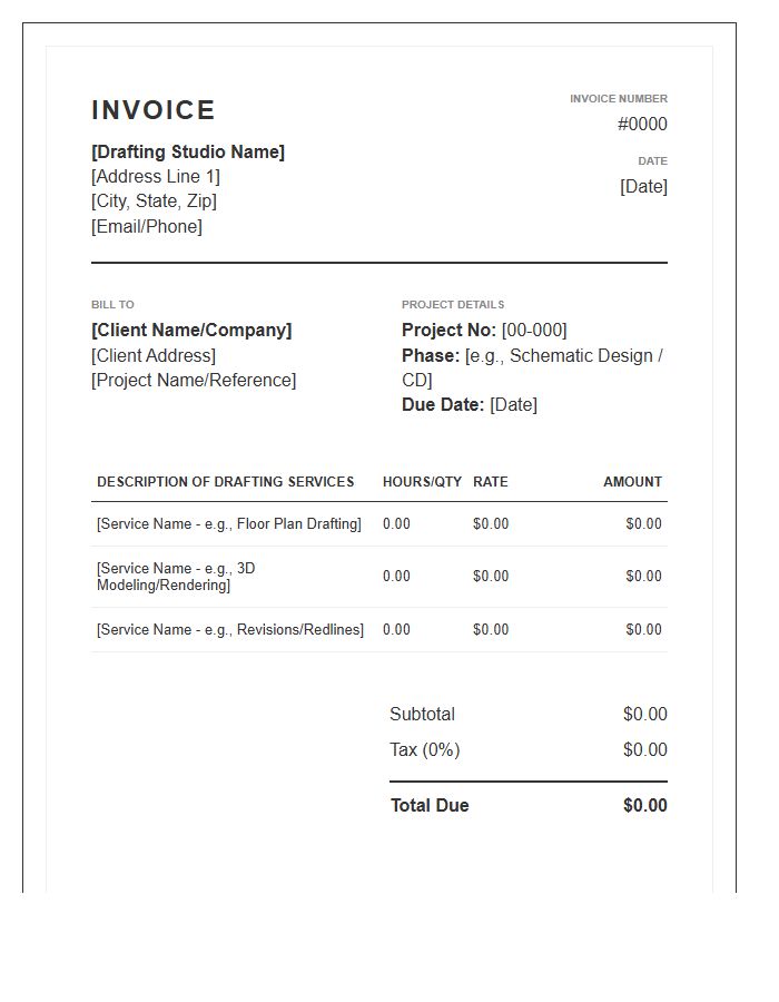 Architectural Drafting Services Invoice Template