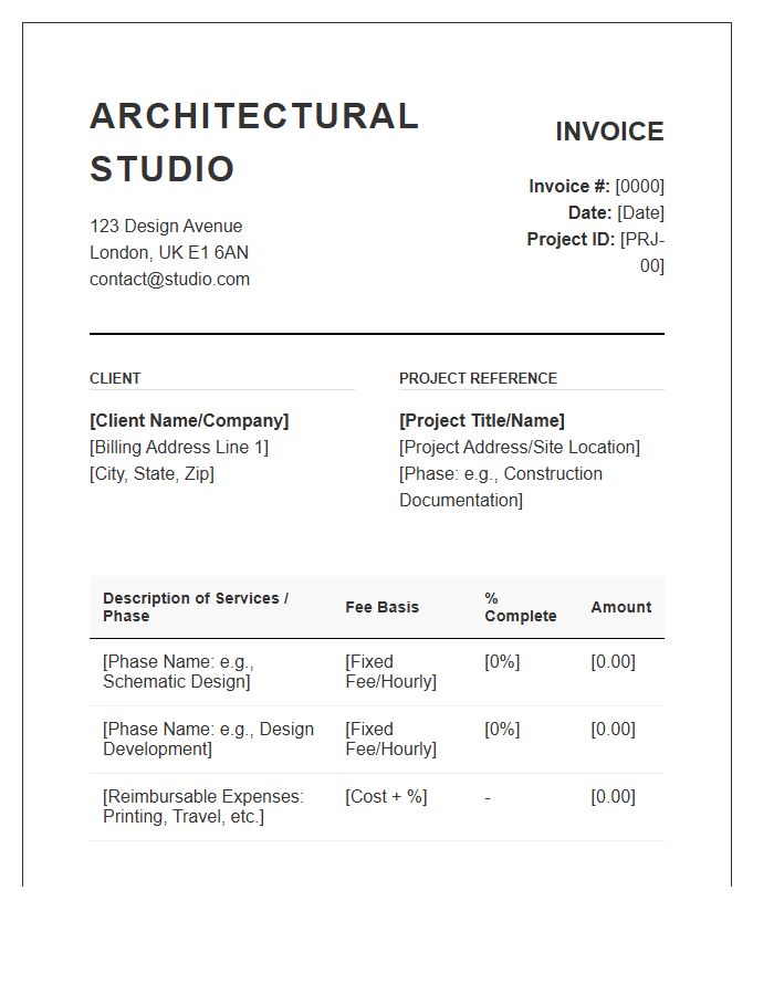 Architectural Project Billing Invoice Template