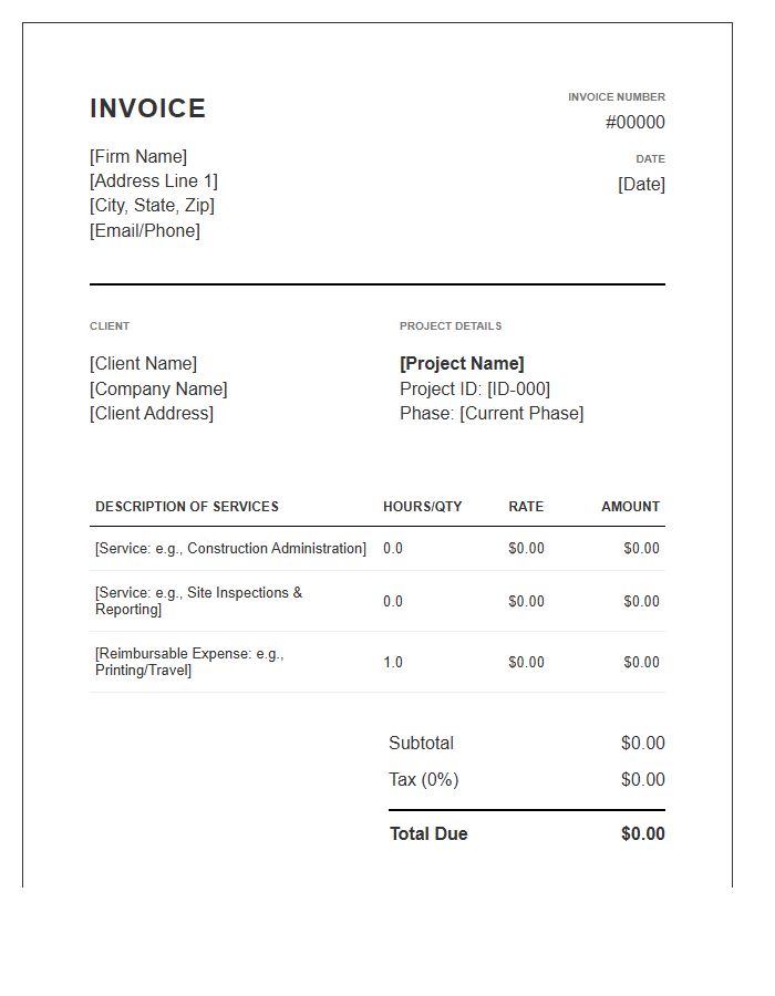 Architectural Project Management Invoice Template