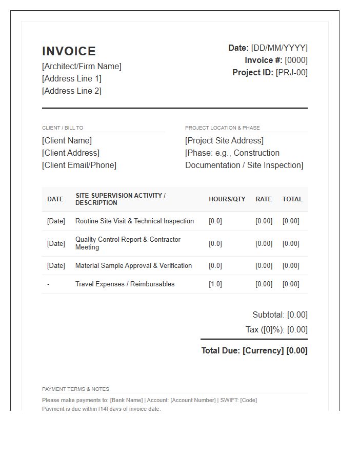 Architectural Site Supervision Invoice Template
