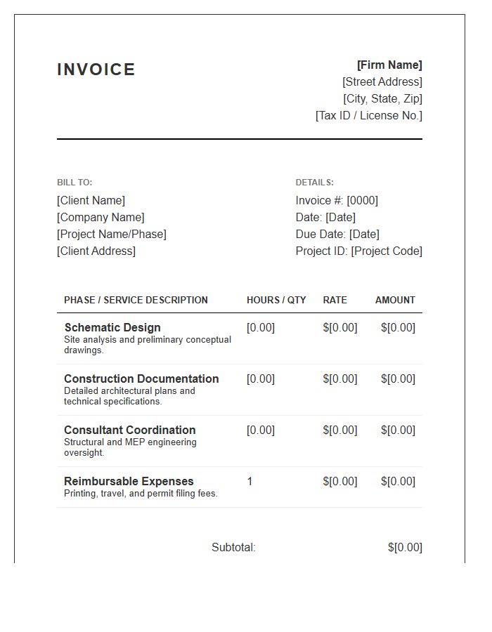 Commercial Architecture Services Invoice Template