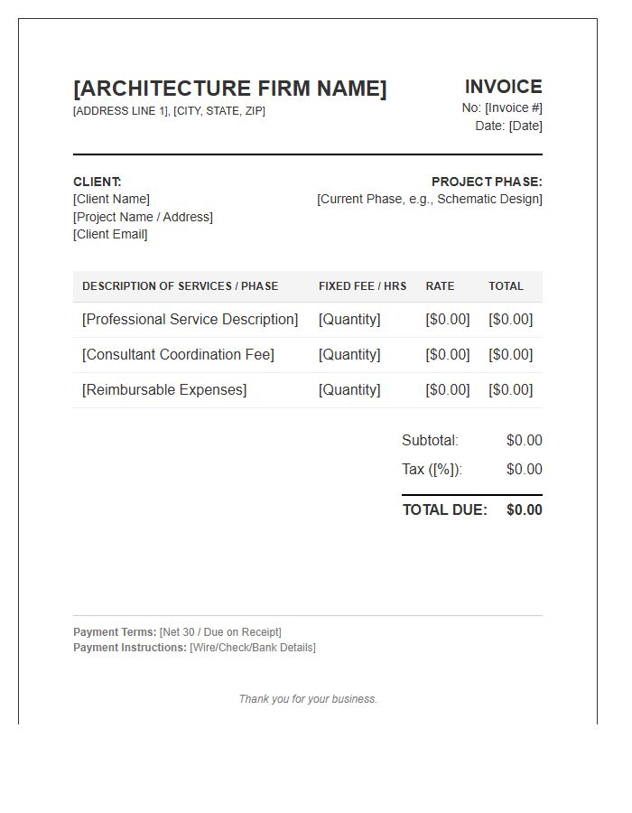 Full Service Architecture Invoice Template