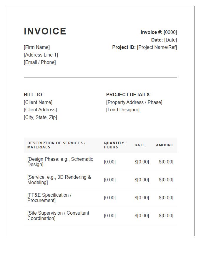 Interior Architectural Design Invoice Template