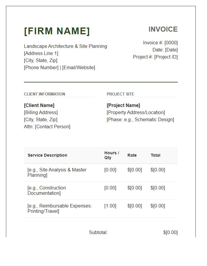Landscape Architecture Firm Invoice Template