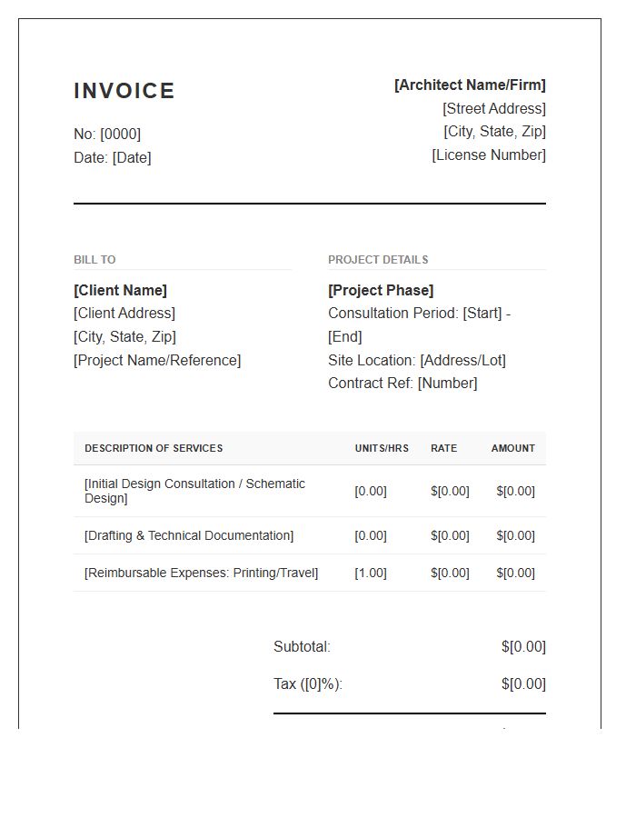 Professional Architectural Consultation Invoice Template