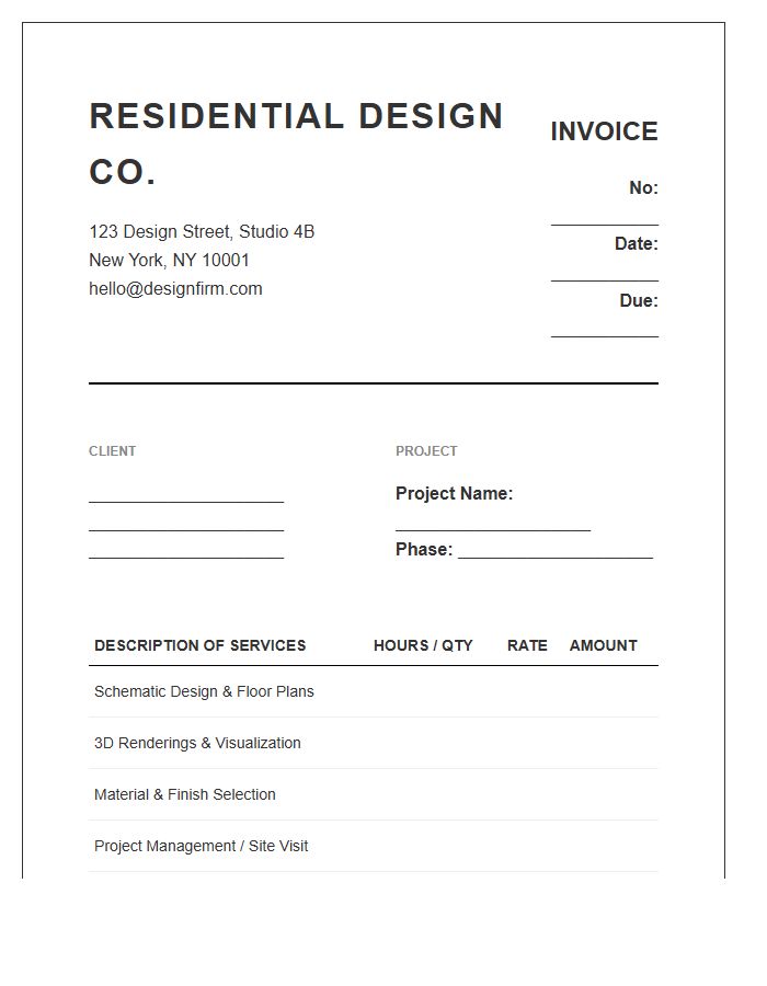 Residential Design Firm Invoice Template