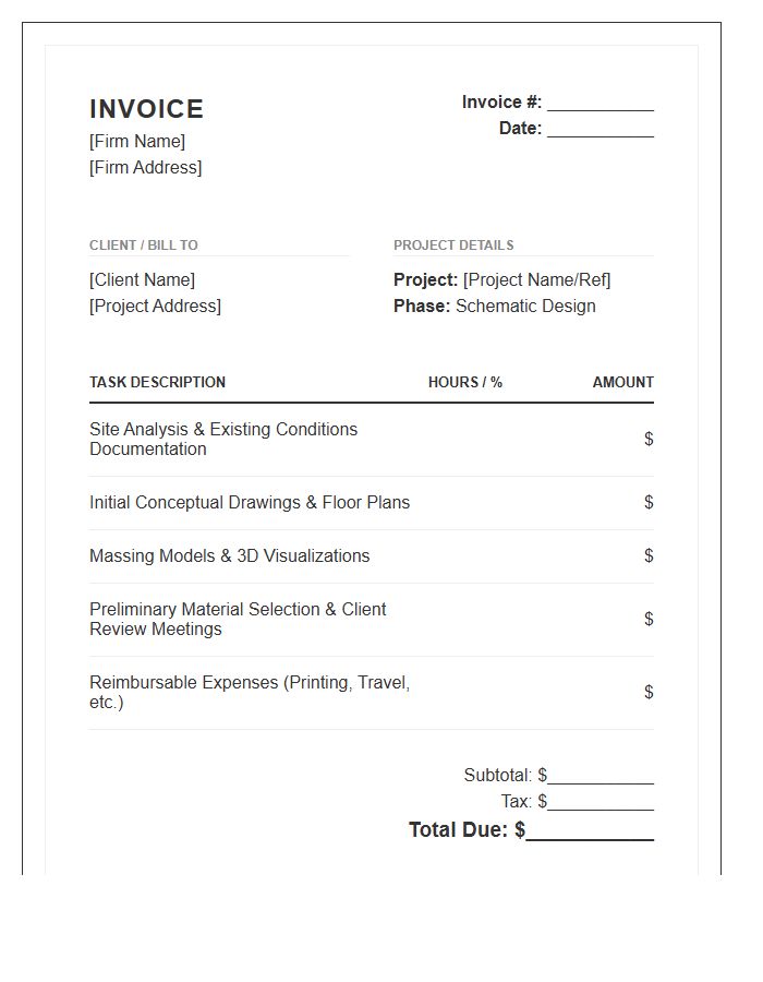 Schematic Design Phase Invoice Template