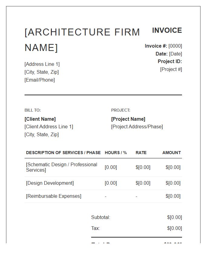 Standard Architecture Firm Invoice Template