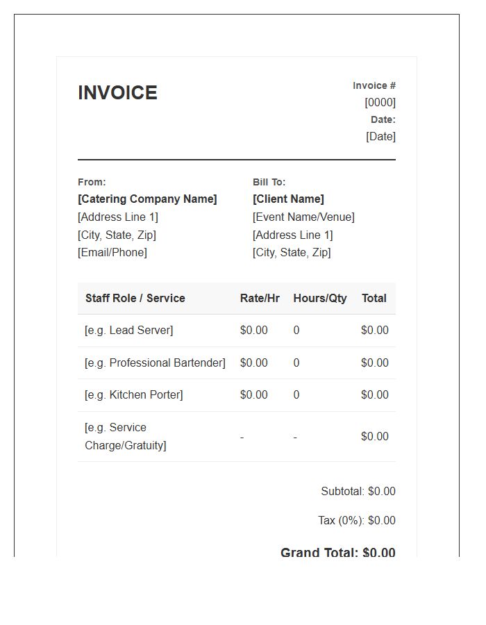 Catering Staff And Hospitality Invoice Template