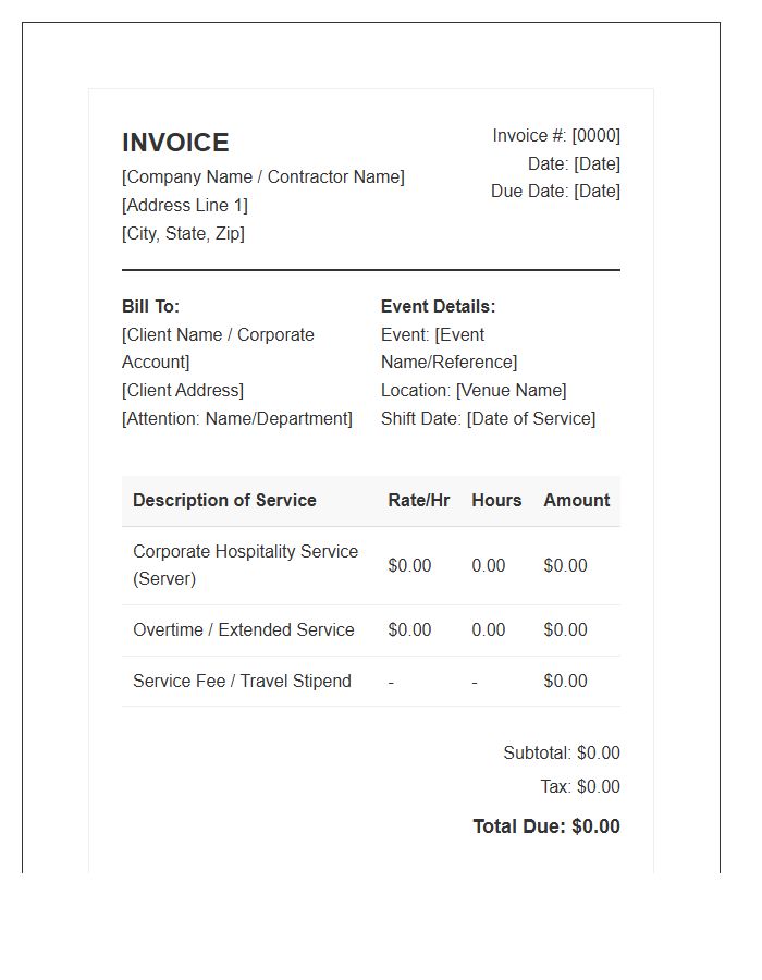 Corporate Hospitality Server Invoice Template