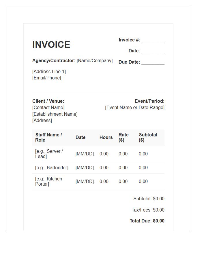 Hospitality Staffing Hourly Rate Invoice Template