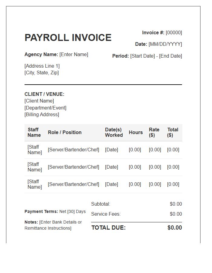 Hospitality Staffing Payroll Invoice Template