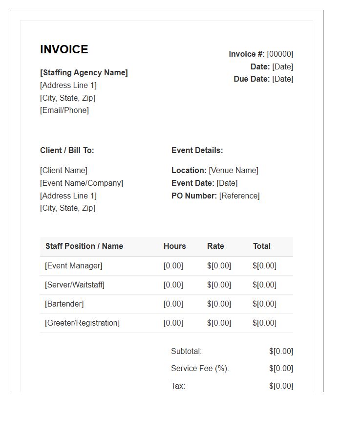 Onsite Event Hospitality Staffing Invoice Template