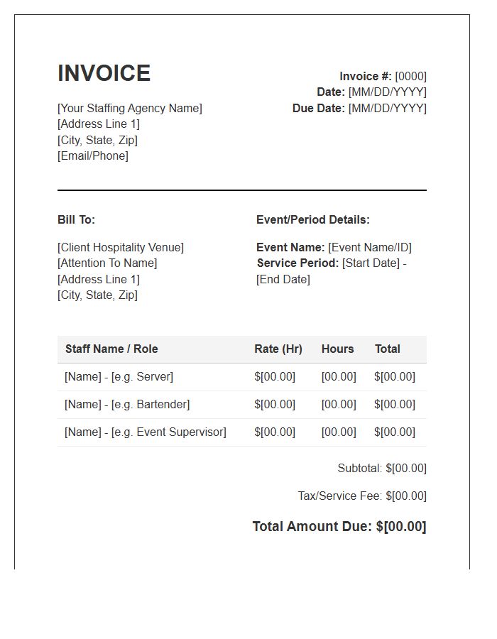 Outsourced Hospitality Staffing Invoice Template