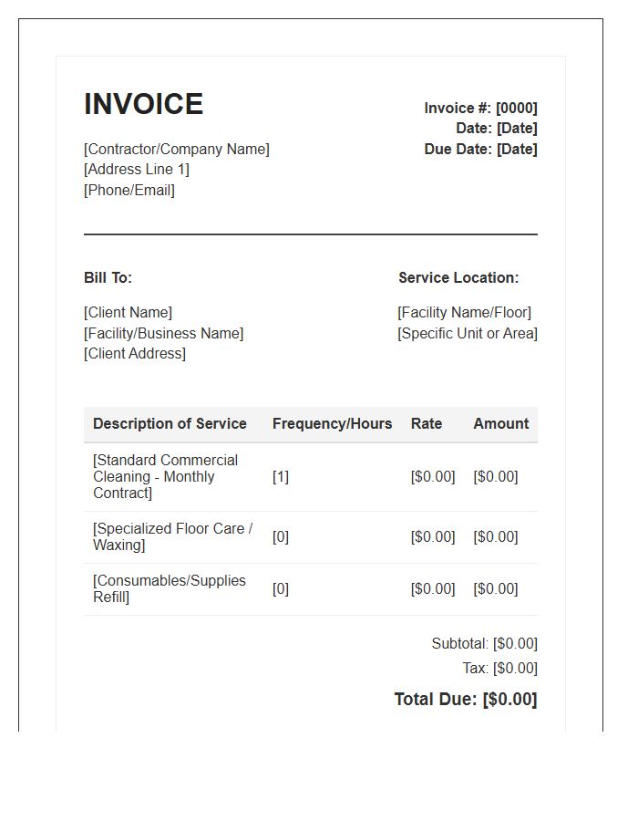 Commercial Housekeeping Contractor Invoice Template