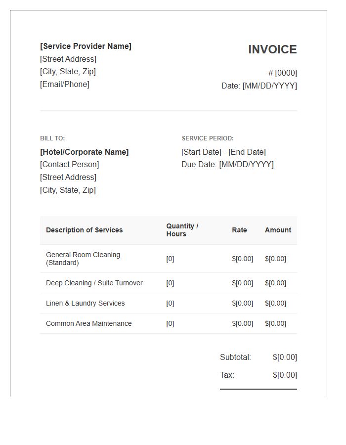 Corporate Hotel Housekeeping Services Invoice Template