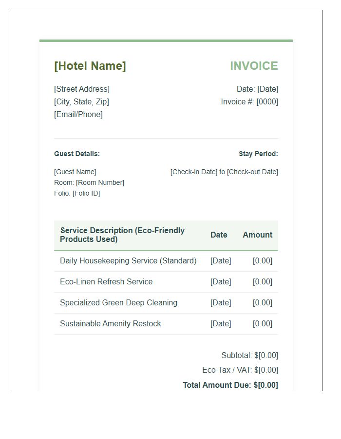 Eco Friendly Hotel Housekeeping Invoice Template