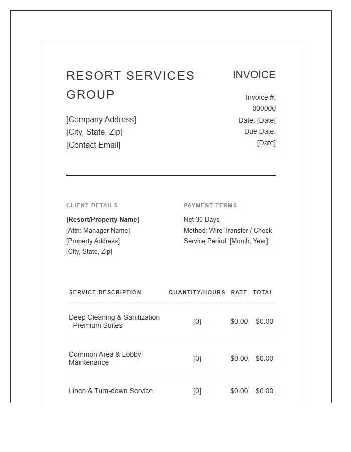 High End Resort Cleaning Invoice Template