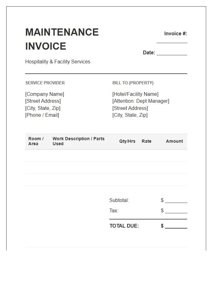Hospitality Facility Maintenance Invoice Template
