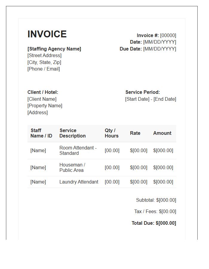 Hospitality Staffing Housekeeping Invoice Template