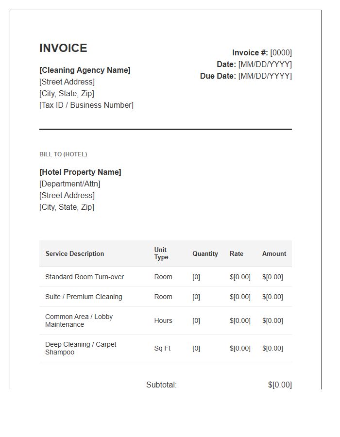 Hotel Outsourced Cleaning Service Invoice Template