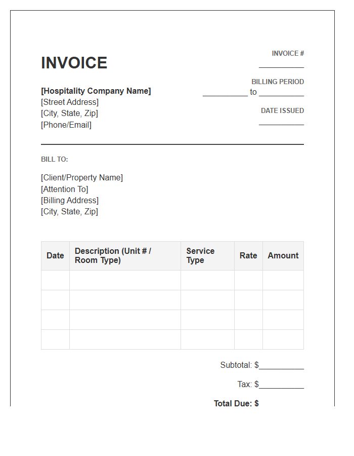 Monthly Hospitality Housekeeping Invoice Template
